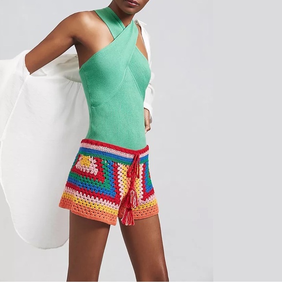 FARM Rio Striped Scarf Crochet Shorts XS NWT - Picture 2 of 16